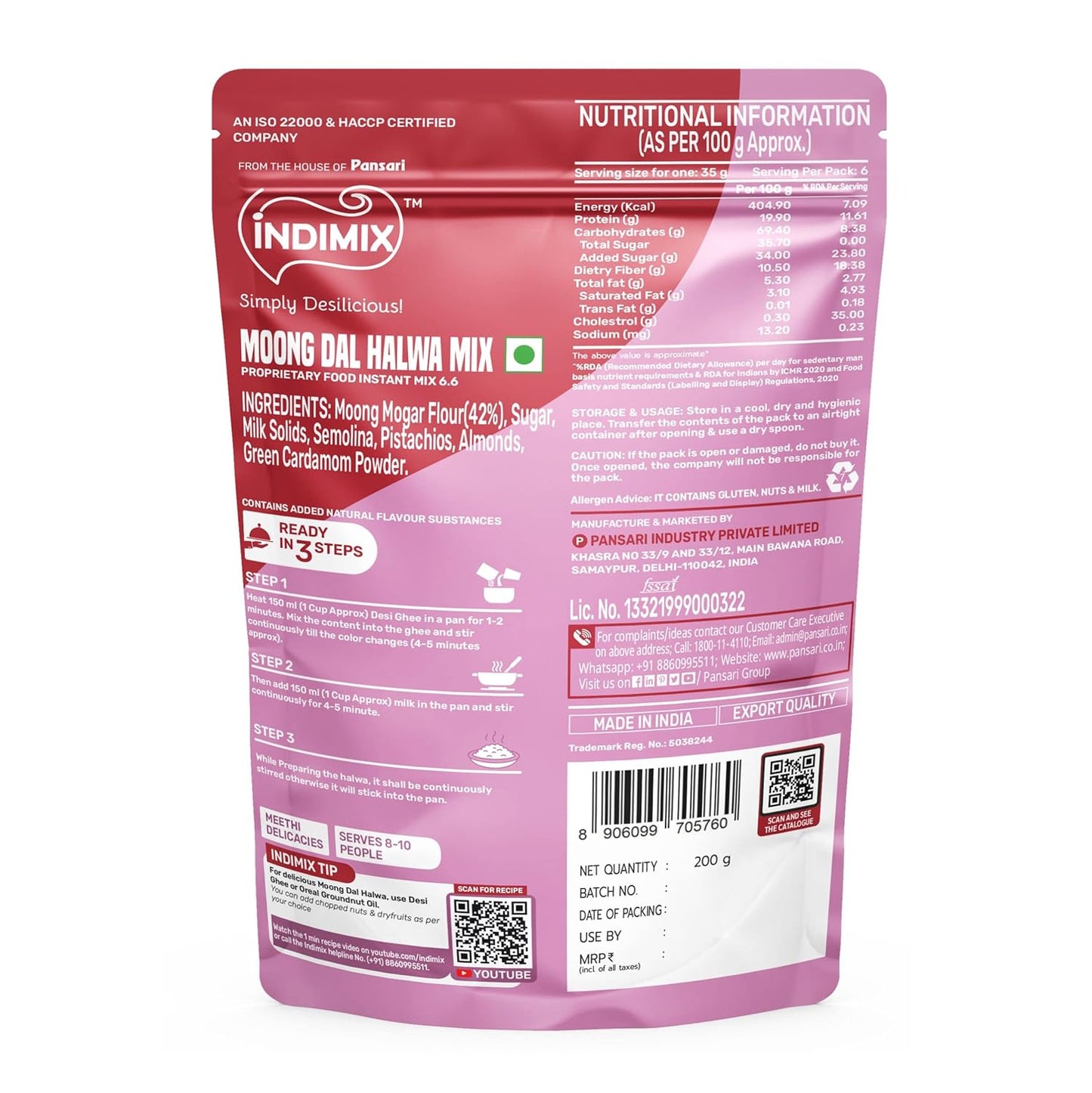 Pansari Indimix Moong Dal Halwa Mix 500g
