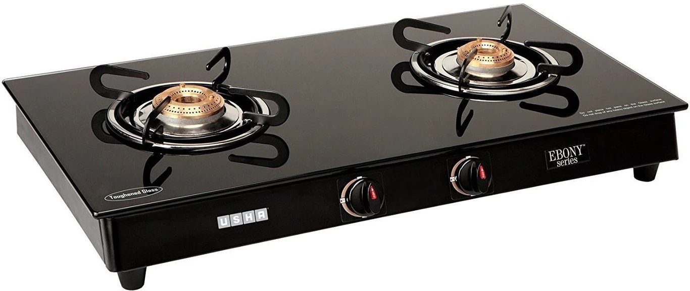 Usha (Gas Stove) Cooktop 2 Burner Glass Ebony GS2001