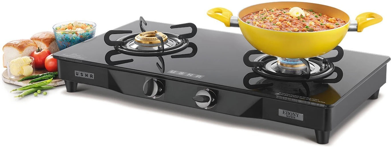 Usha (Gas Stove) Cooktop 2 Burner Glass Ebony GS2001