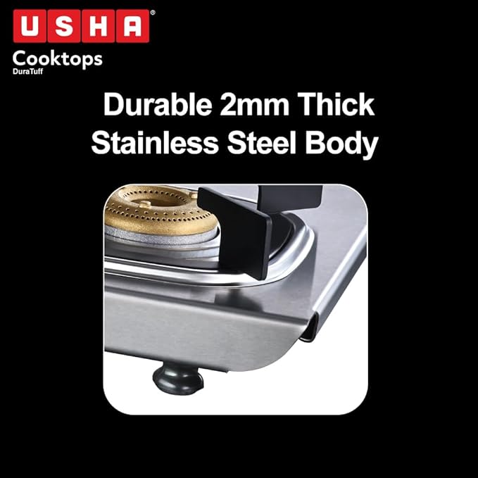 Usha (Gas stove) Cooktop Stainless Steel 3 Burner Dura Tuff 3SGC 1U