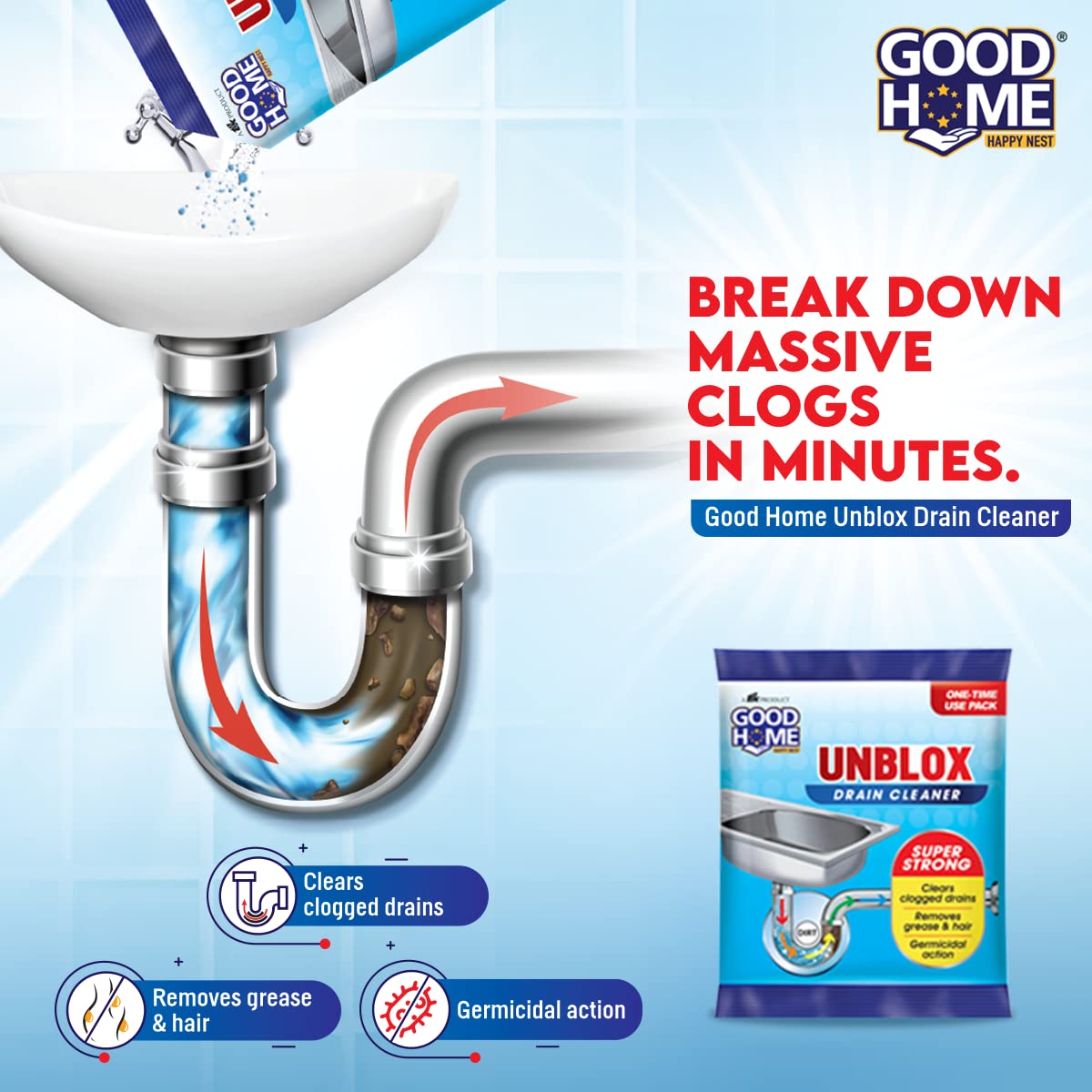 Good Home Unblox Drain Cleaner (50g x 3+1Free)