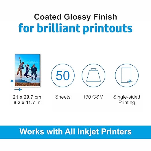 Oddy Inkjet Glossy Paper | Adhesive(Sticker) Coated Paper | PG130A450 AD | 210X297mm| Sheets 50 | 1N