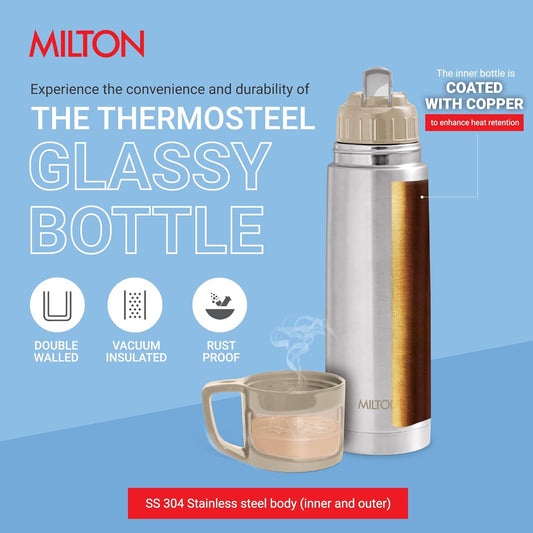 Milton Glassy 1000 Thermosteel Bottle | Vacuum Insulated Flask 1U | 1L
