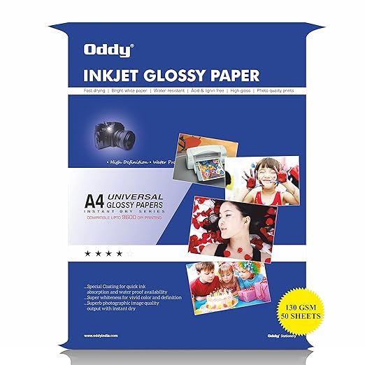 Oddy Inkjet Glossy Paper | Adhesive(Sticker) Coated Paper | PG130A450 AD | 210X297mm| Sheets 50 | 1N