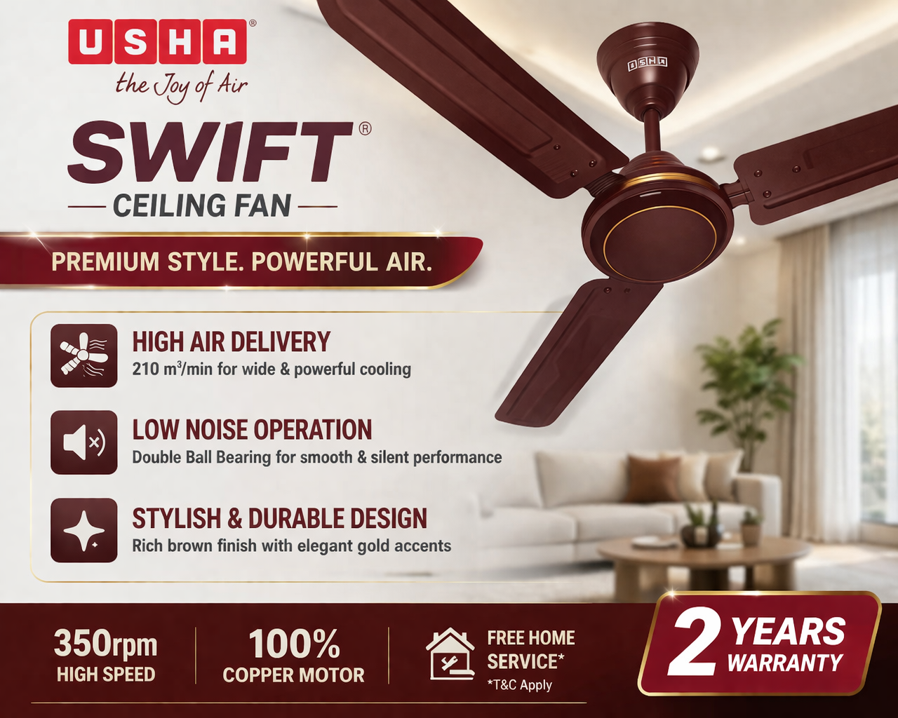 Usha Ceiling Fan Shift 46W 1200MM
