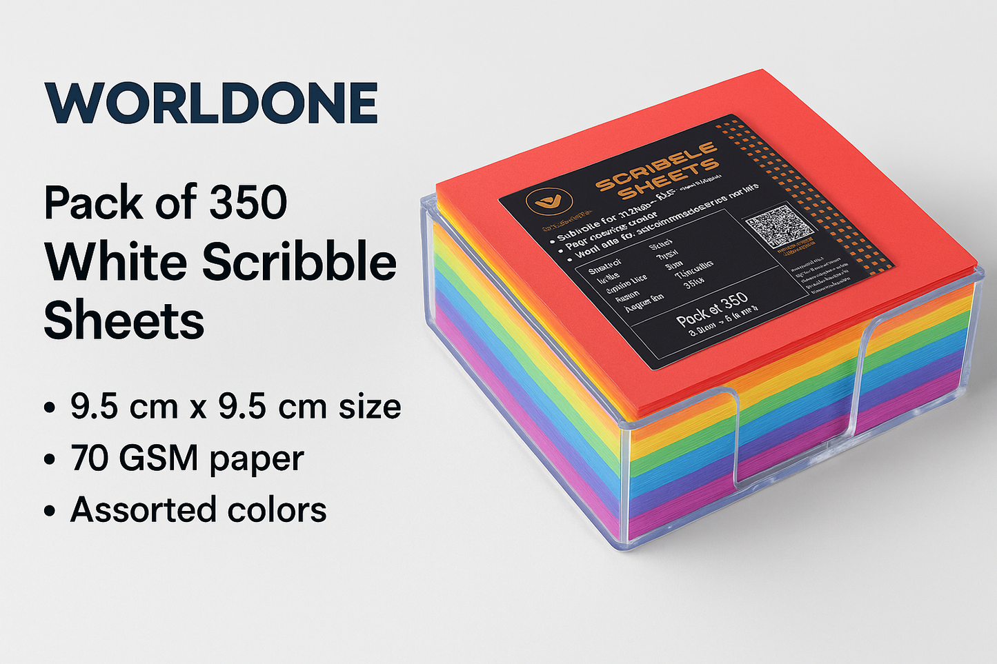 Worldone Pack of 350 White Scribble Sheets, 9.5cm X 9.5 cm size, 70 GSM Paper