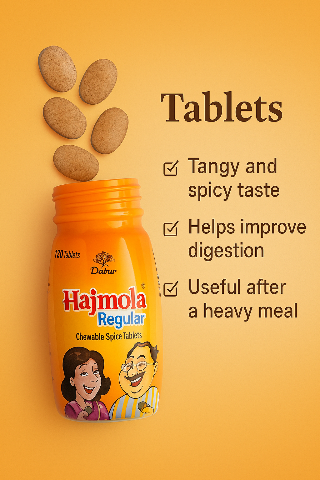 Hajmola Regular 120Tablets | 60g Pack