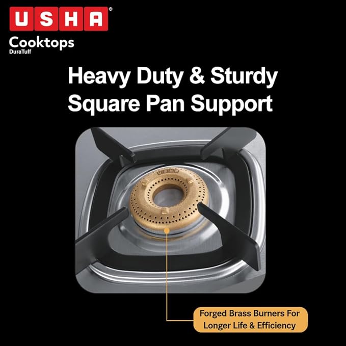 Usha (Gas stove) Cooktop Stainless Steel 3 Burner Dura Tuff 3SGC 1U