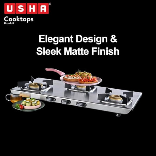 Usha (Gas stove) Cooktop Stainless Steel 3 Burner Dura Tuff 3SGC 1U