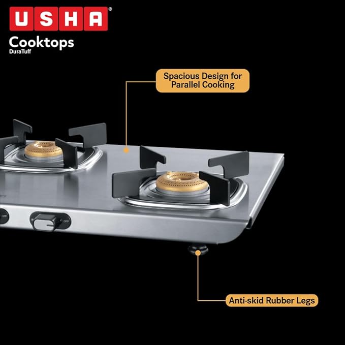 Usha (Gas stove) Cooktop Stainless Steel 3 Burner Dura Tuff 3SGC 1U