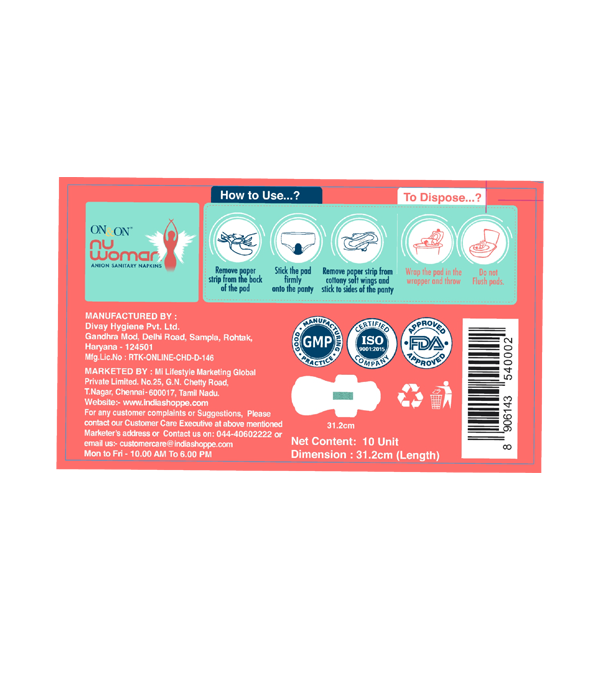 ON&ON Nu-Woman Anion Sanitary Napkins 10 Pads | Extra Large | 312MM