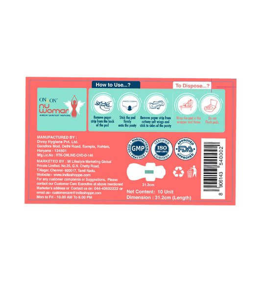 ON&ON Nu-Woman Anion Sanitary Napkins 10 Pads | Extra Large | 312MM