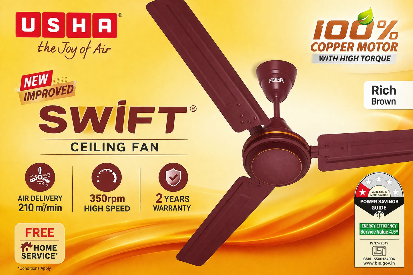Usha Ceiling Fan Shift 46W 1200MM